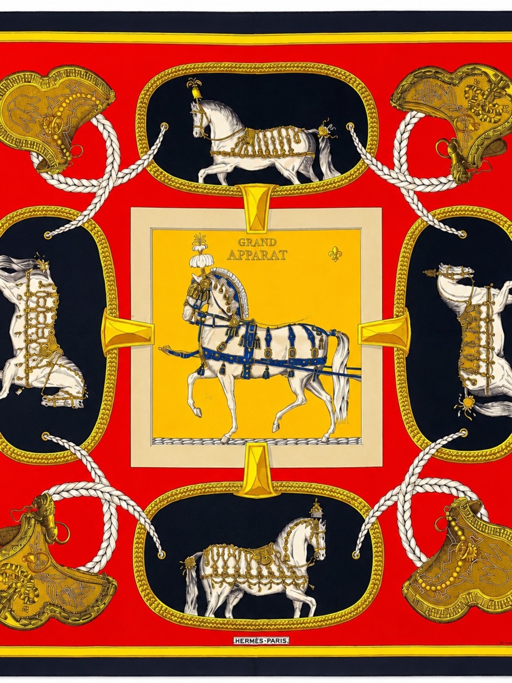 Hermès Paris "Grand Apparat" Silk Carré Scarf 90cm